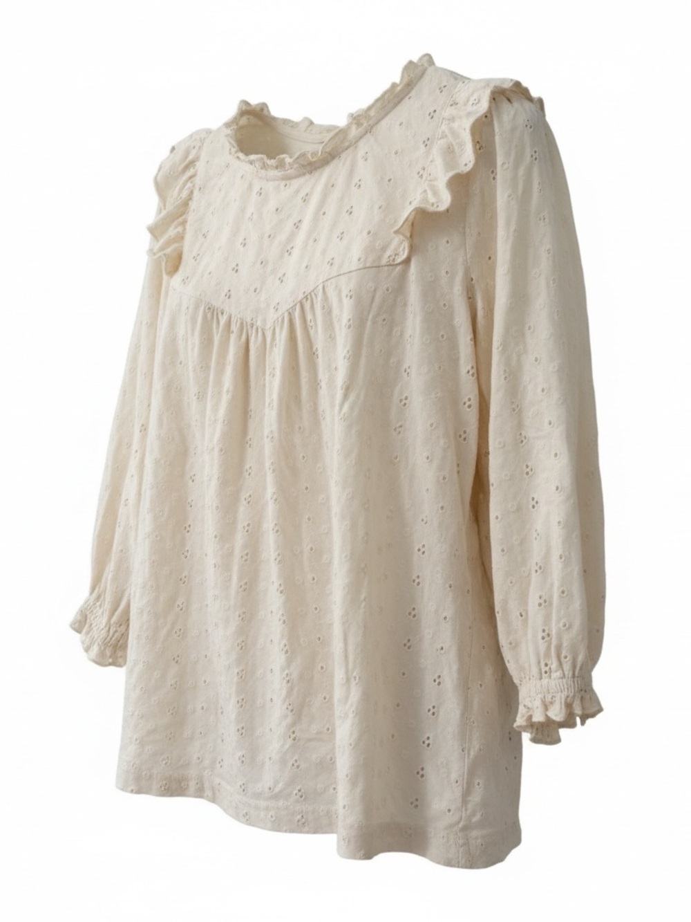 FatFace Ivory Eyelet Embroidered Ruffle Blouse Size 8